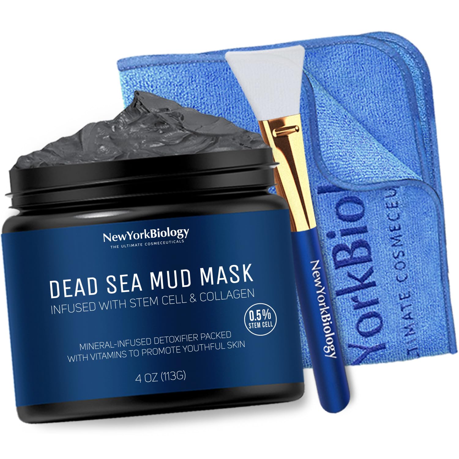 New York Biology Dead Sea Mud Mask for Face & Body | with Stem Cell and Collagen | Face Mask, Brush Applicator, Towel | Spa Quality Pore Refiner for Oily Skin - PrimeBioHealth - canada supplements