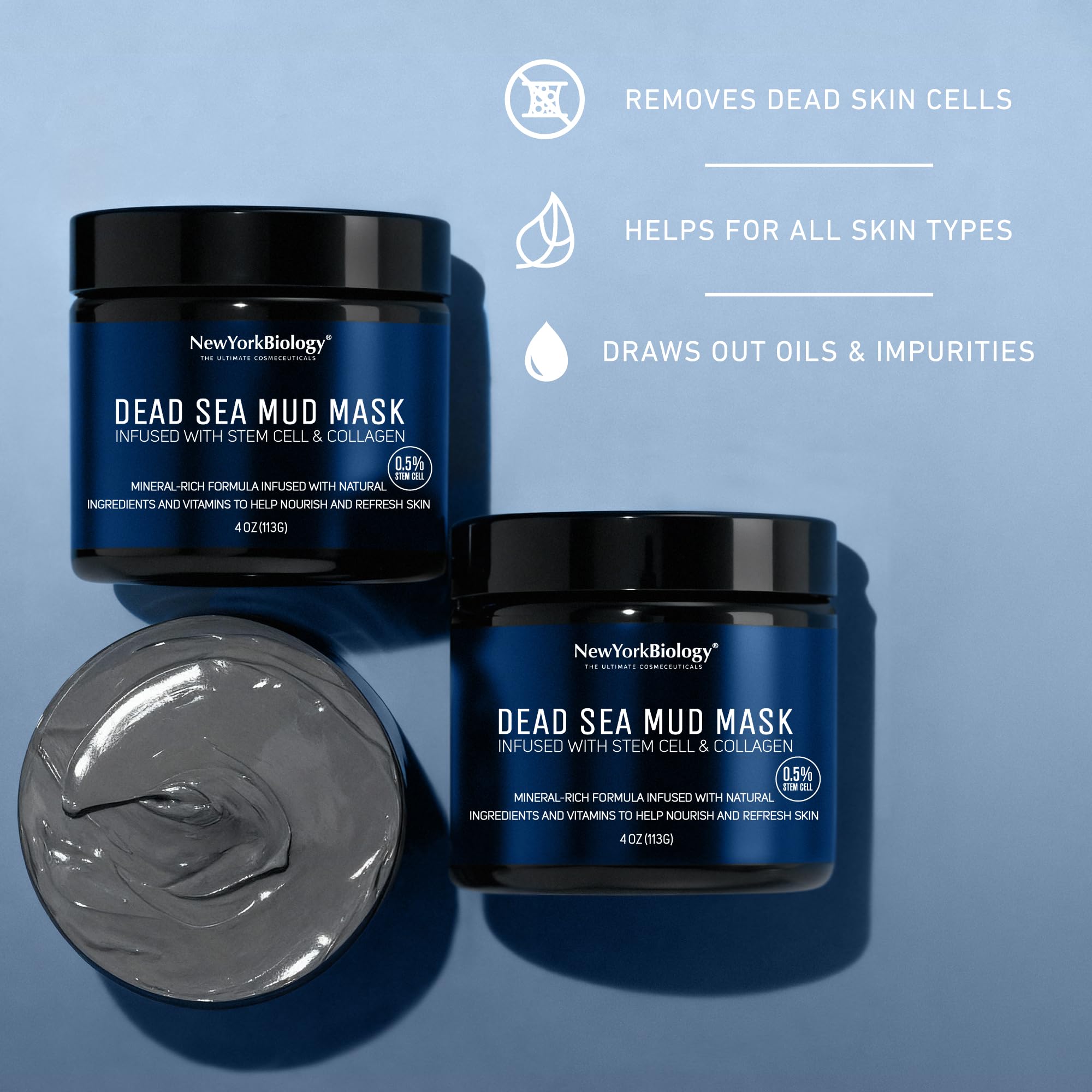 New York Biology Dead Sea Mud Mask for Face & Body | with Stem Cell and Collagen | Face Mask, Brush Applicator, Towel | Spa Quality Pore Refiner for Oily Skin - PrimeBioHealth - canada supplements