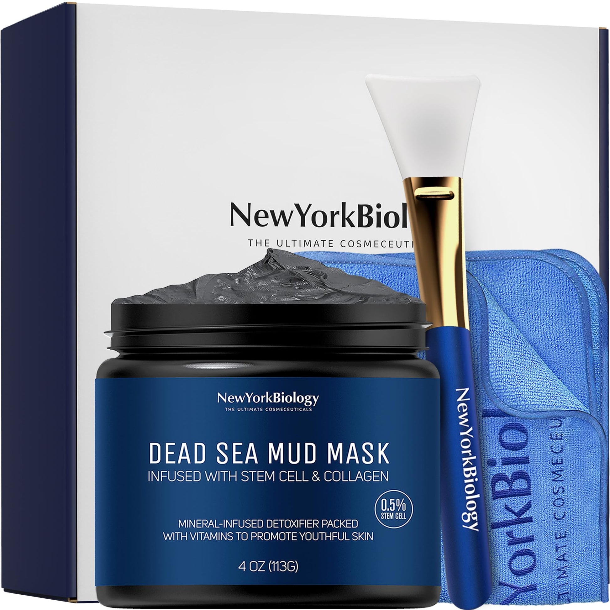 New York Biology Dead Sea Mud Mask for Face & Body | with Stem Cell and Collagen | Face Mask, Brush Applicator, Towel | Spa Quality Pore Refiner for Oily Skin - PrimeBioHealth - canada supplements
