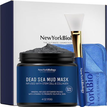 New York Biology Dead Sea Mud Mask for Face & Body | with Stem Cell and Collagen | Face Mask, Brush Applicator, Towel | Spa Quality Pore Refiner for Oily Skin - PrimeBioHealth - canada supplements