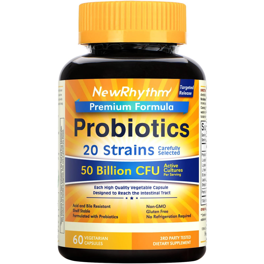NewRhythm Probiotics 50 Billion CFU 20 Strains, 60 Veggie Capsules, Targeted Release Technology, Stomach Acid Resistant - PrimeBioHealth - canada supplements