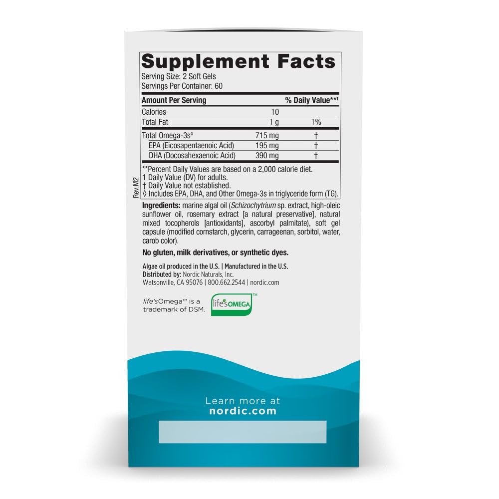 Nordic Naturals Algae Omega - 120 Soft Gels - 715 mg Omega-3 - Certified Vegan Algae Oil - Plant-Based EPA & DHA - Heart, Eye - PrimeBioHealth - canada supplements
