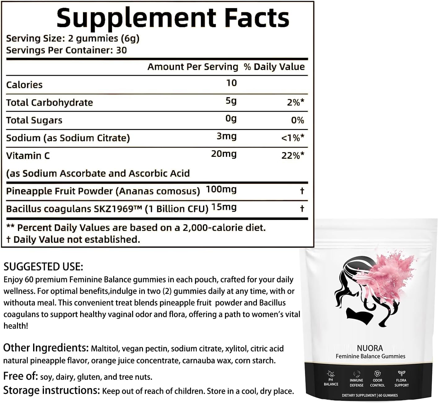 nuora Feminine Balance Gummies, Vegan Hawaiian Pineapple, pH Balance, Healthy Odor, Flora and Immune Support, - PrimeBioHealth - canada supplements