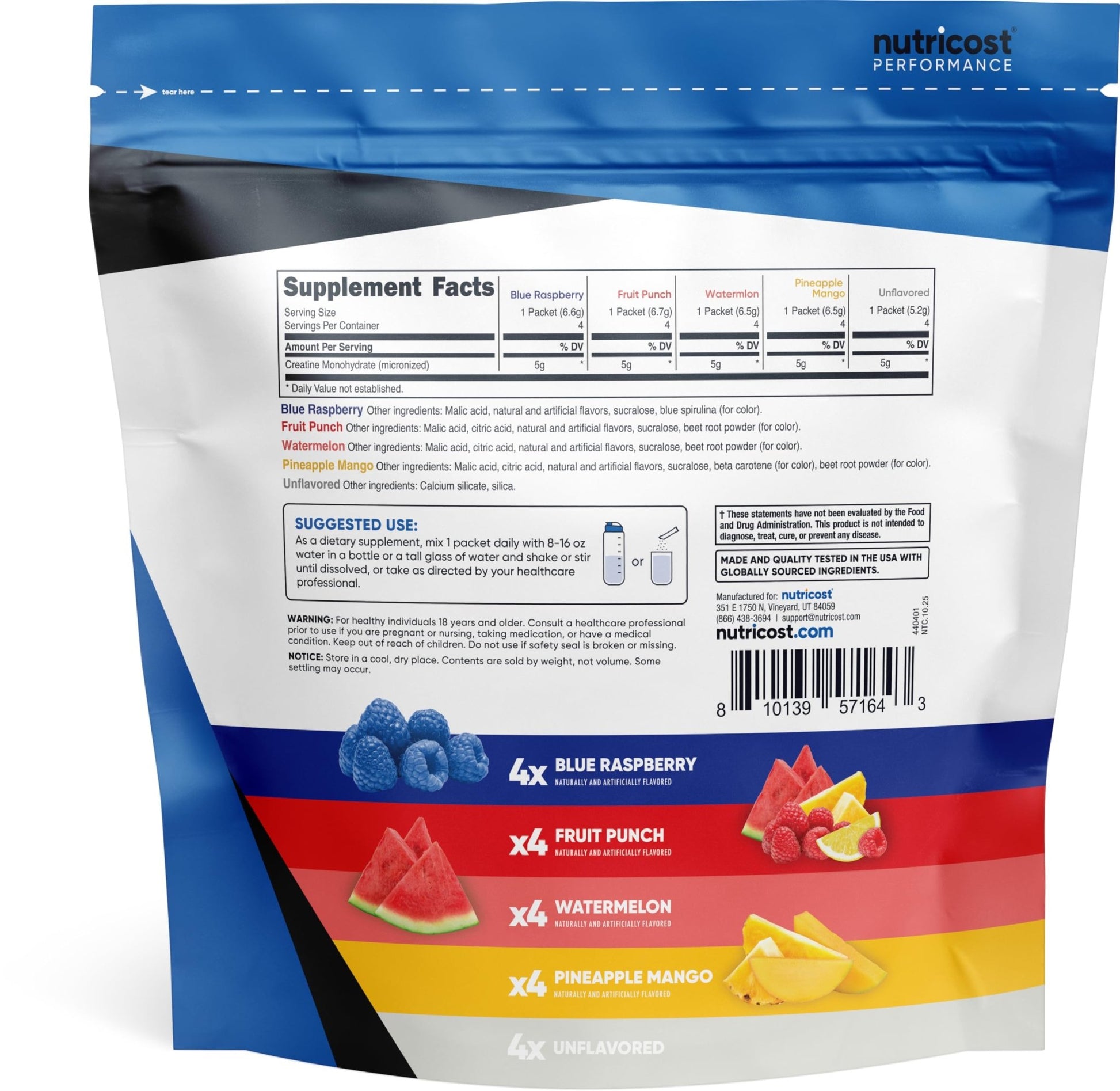 Nutricost Creatine Monohydrate Powder Variety Stickpacks (5 Flavors, 20 Servings) - Micronized, 5 Grams of Creatine Monohydrate Per Pack - PrimeBioHealth - canada supplements