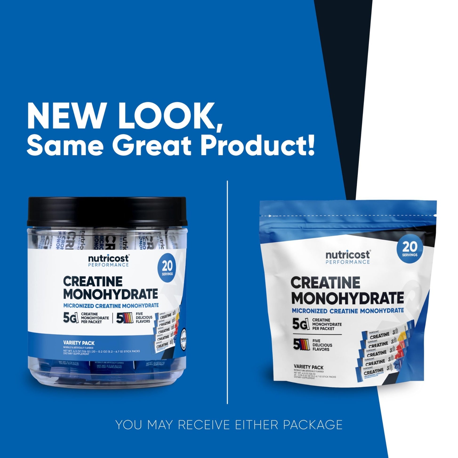Nutricost Creatine Monohydrate Powder Variety Stickpacks (5 Flavors, 20 Servings) - Micronized, 5 Grams of Creatine Monohydrate Per Pack - PrimeBioHealth - canada supplements