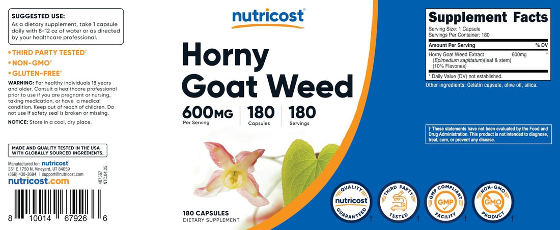 Nutricost Horny Goat Weed Extract (Epimedium) - 180 Capsules, 180 Servings, 600mg Per Capsule - PrimeBioHealth - canada supplements