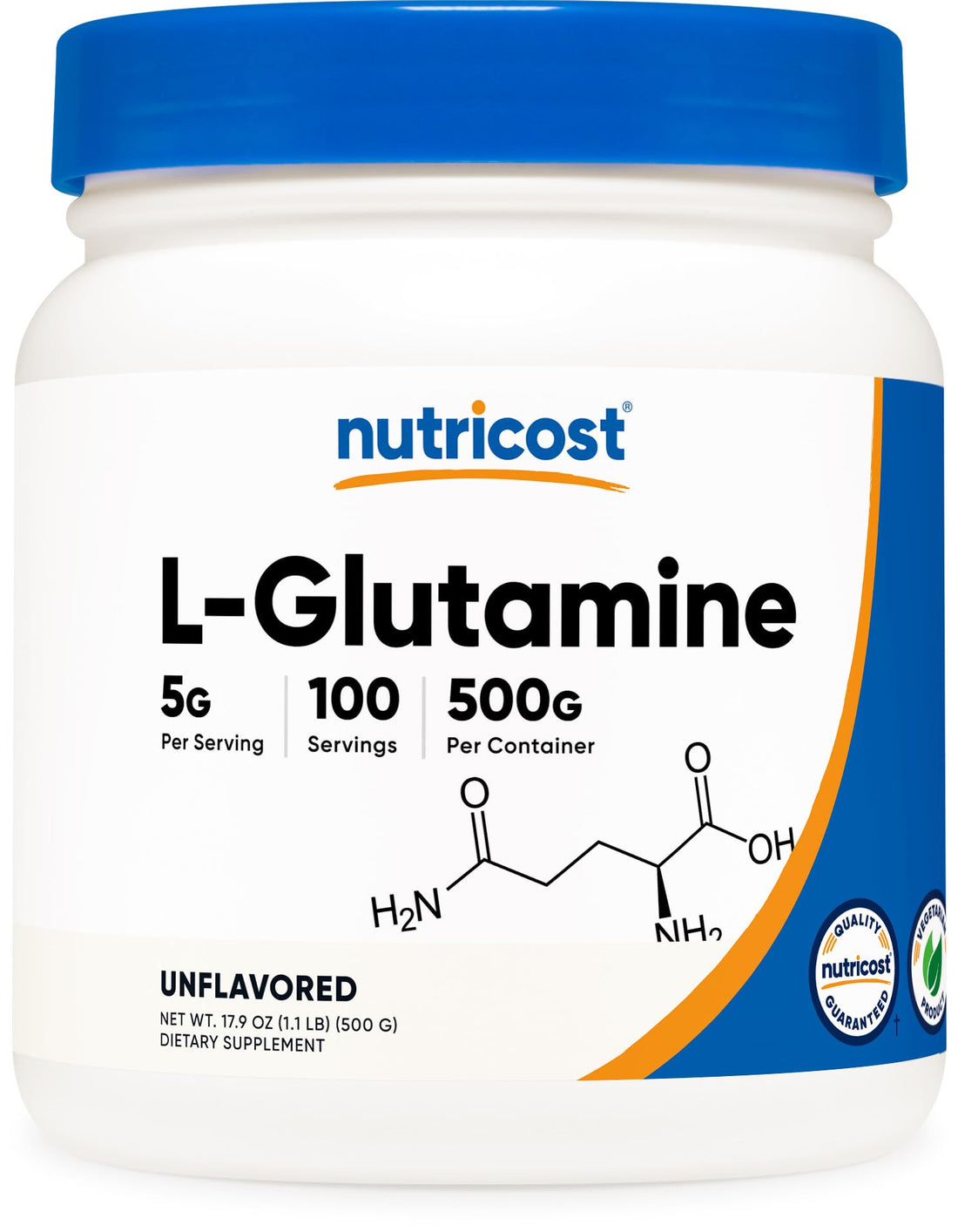 Nutricost L-Glutamine Powder (500 Grams) Unflavored - Gluten Free & Non-GMO, 100 Servings - PrimeBioHealth - canada supplements