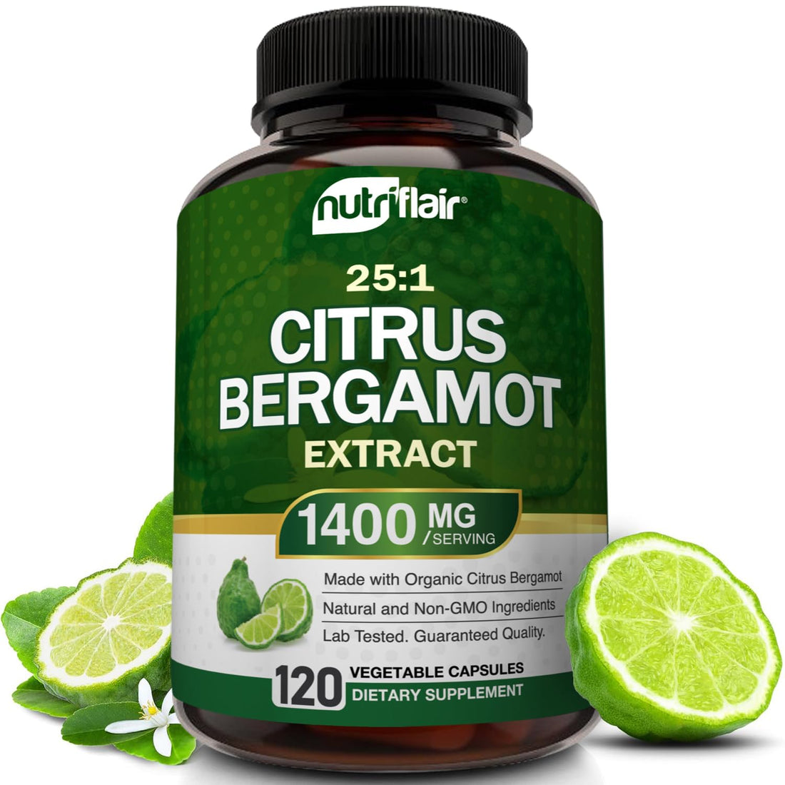 NutriFlair Organic Citrus Bergamot 1400mg, 120 Capsules - 25:1 Bergamia - Essential Oil and Citrus Bioflavonoids - Natural Heart Health Supplements - PrimeBioHealth - canada supplements