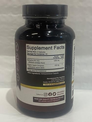 NutriFlair Premium HCL 1200mg, 120 Capsules - Plus Pure True Ceylon Cinnamon - PrimeBioHealth - canada supplements