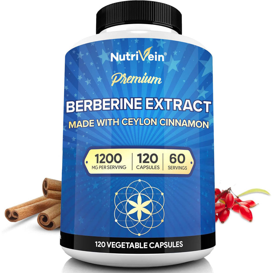 Nutrivein Premium Berberine 1200 mg with Ceylon Cinnamon - 120 Capsules: High-Absorption Berberine Supplement - PrimeBioHealth - canada supplements