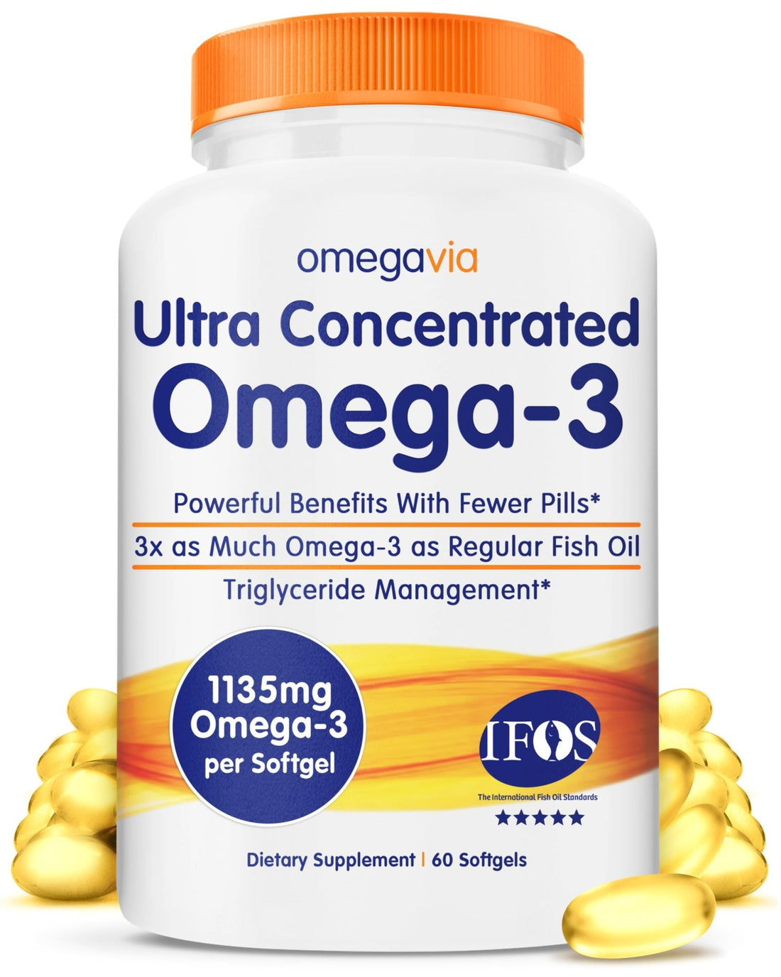 OmegaVia Ultra Concentrated Omega 3 Fish Oil Burpless, 60 Softgels, Triple Strength Omega 3 Fish Oil Supplements, 1135 mg Pure Omega3 - PrimeBioHealth - canada supplements