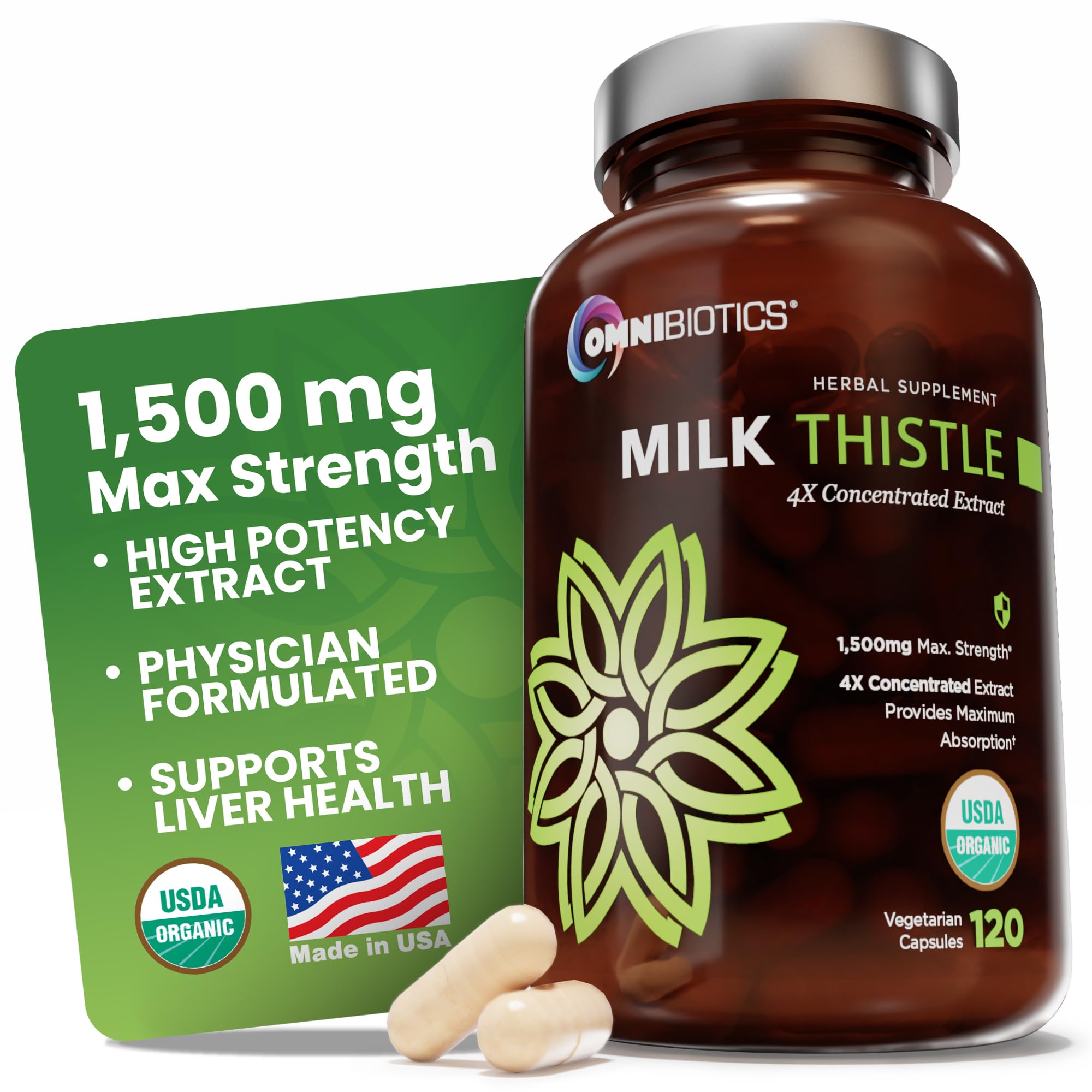 OmniBiotics Organic Milk Thistle Supplement 1500mg – 4X Concentrated Extract with Silymarin – High Potency Liver Detox & Support - PrimeBioHealth - canada supplements