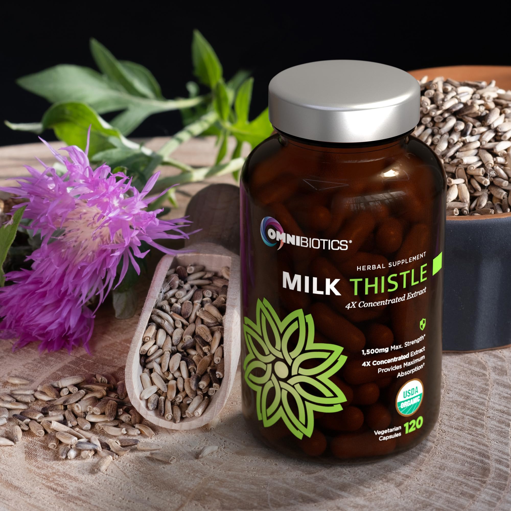OmniBiotics Organic Milk Thistle Supplement 1500mg – 4X Concentrated Extract with Silymarin – High Potency Liver Detox & Support - PrimeBioHealth - canada supplements