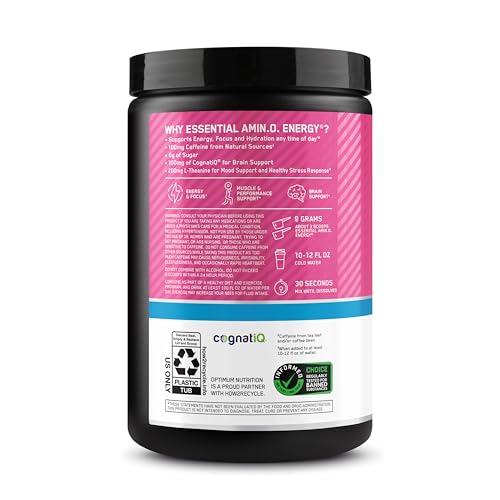 Optimum Nutrition Amino Energy Powder Plus Focus, with BCAA, Electrolytes, and Caffeine, Watermelon, 30 Servings (Packaging May Vary) - PrimeBioHealth - canada supplements