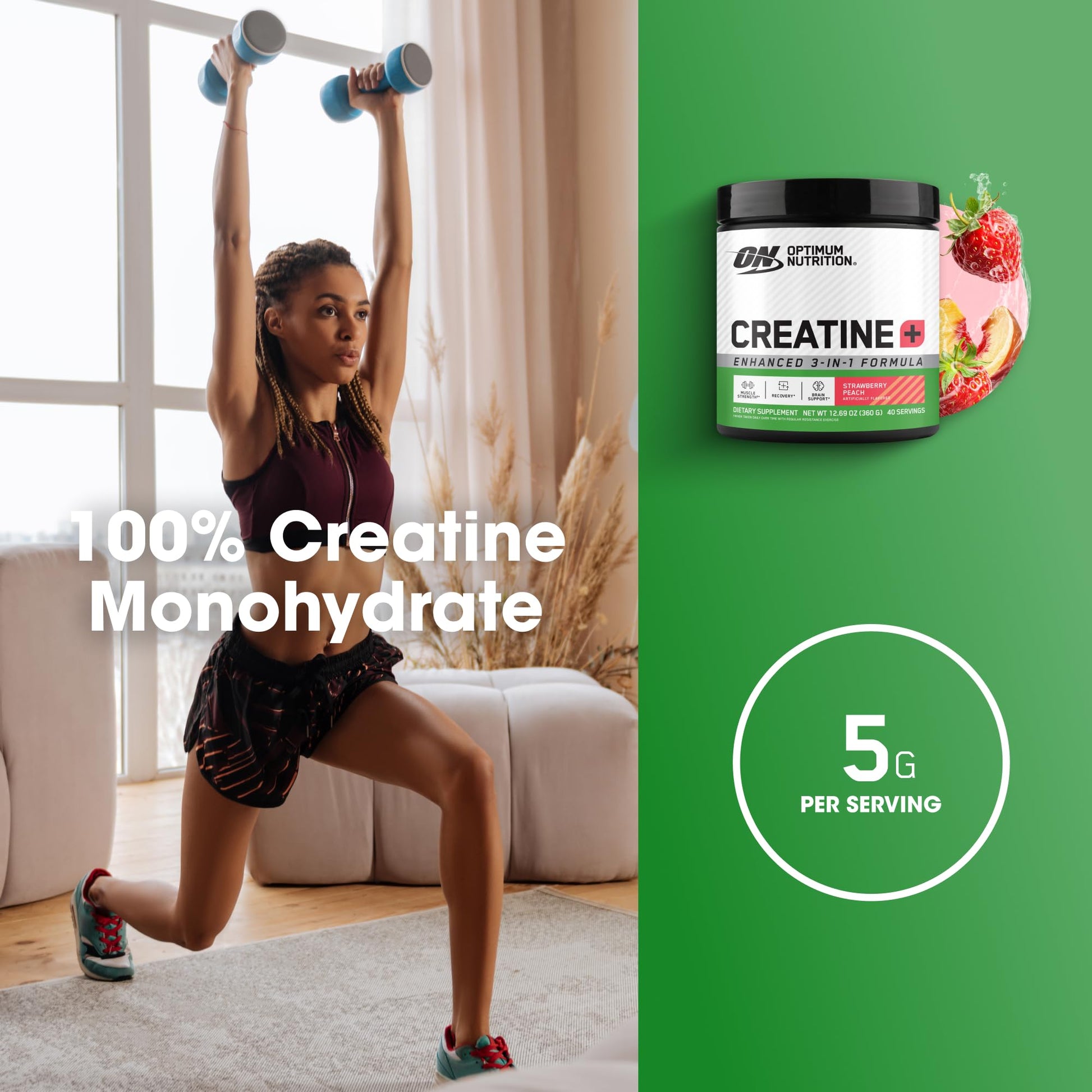 Optimum Nutrition Creatine Monohydrate Plus Powder, Strawberry Peach Flavored Creatine Performance Blend, with Electrolytes for Hydration, Added Vitamins - PrimeBioHealth - canada supplements