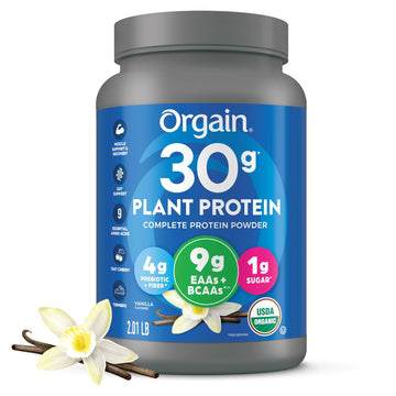 Orgain Organic 30g Vegan Plant Protein Powder, Vanilla, 9g EAAs + BCAAs, High Plant Protein, 4g Prebiotic + Fiber, 1g Sugar, Pre-Workout, Muscle Support + Recovery - 2.01lb (Packaging May Vary) - PrimeBioHealth - canada supplements