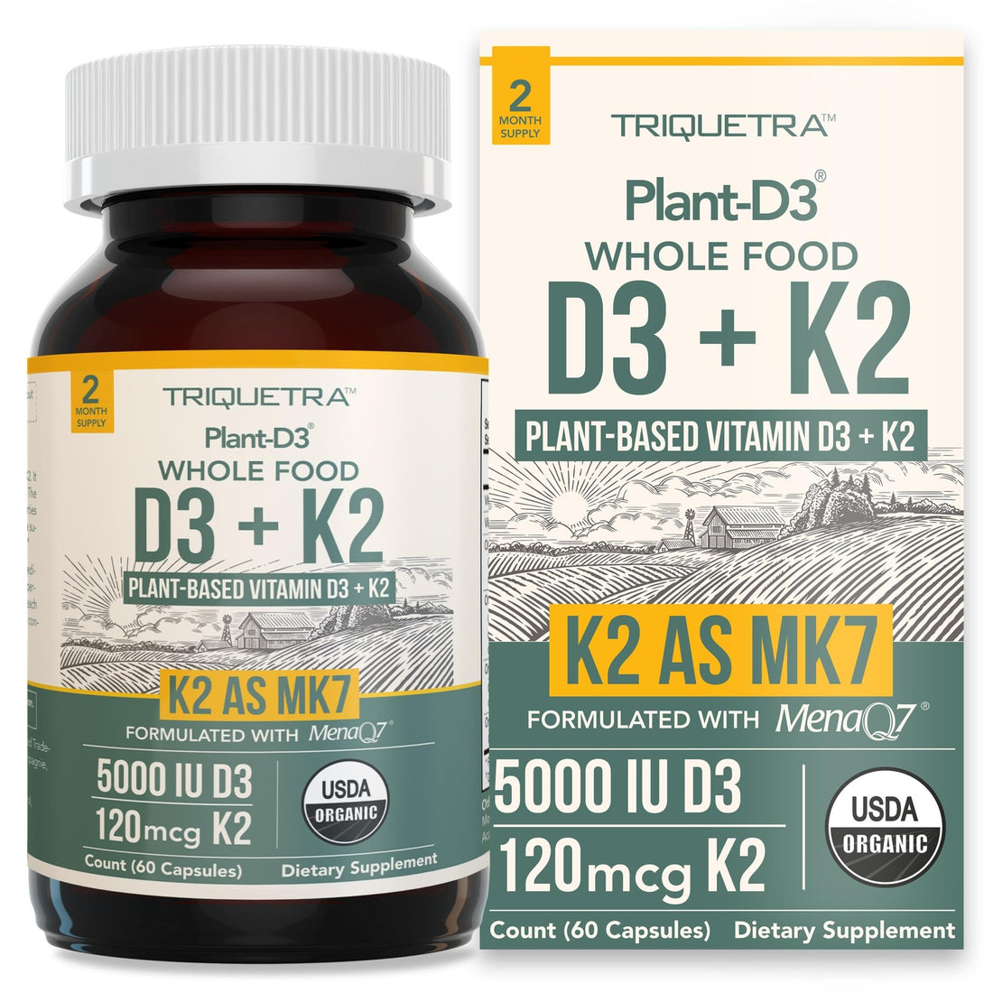 Organic Plant D3 + K2 | 5000 iu D3 + 120 mcg K2 as All-Trans MK7 from MenaQ7® - 100% Whole Food, Raw & Vegan | Enhanced Digestion with Prebiotic - PrimeBioHealth - canada supplements