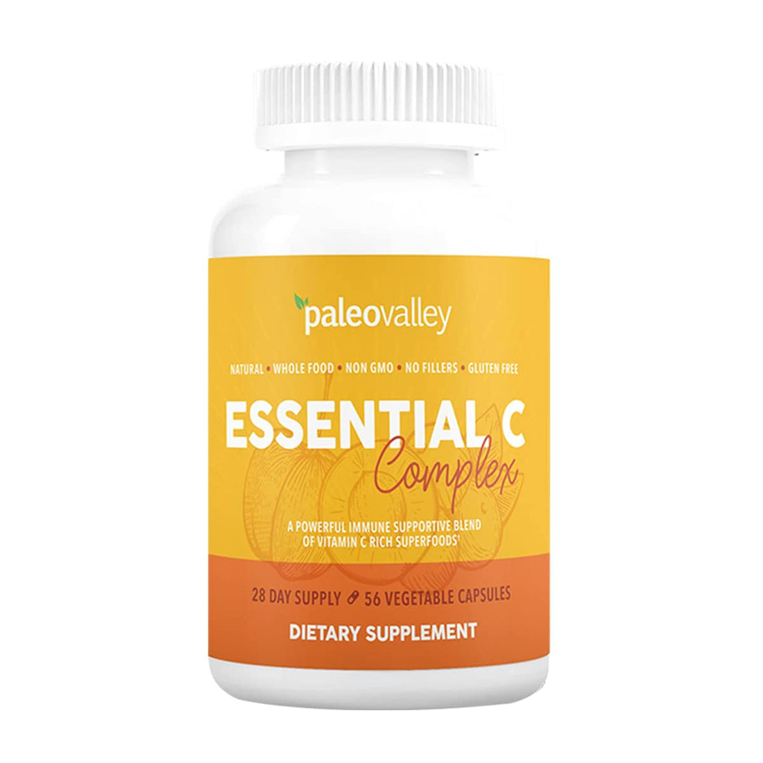 Paleovalley Essential C Complex - Vitamin C Supplement for Immune Support - 1 Pack, 450mg - Organic Superfoods Unripe Acerola Cherry, Camu Camu, Amla Berry - PrimeBioHealth - canada supplements