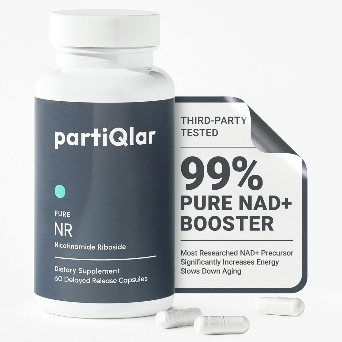partiQlar NR Supplement - High Purity Nicotinamide Riboside Capsules - NAD+ Booster for Anti-Aging, Cellular Energy & Repair - PrimeBioHealth - canada supplements