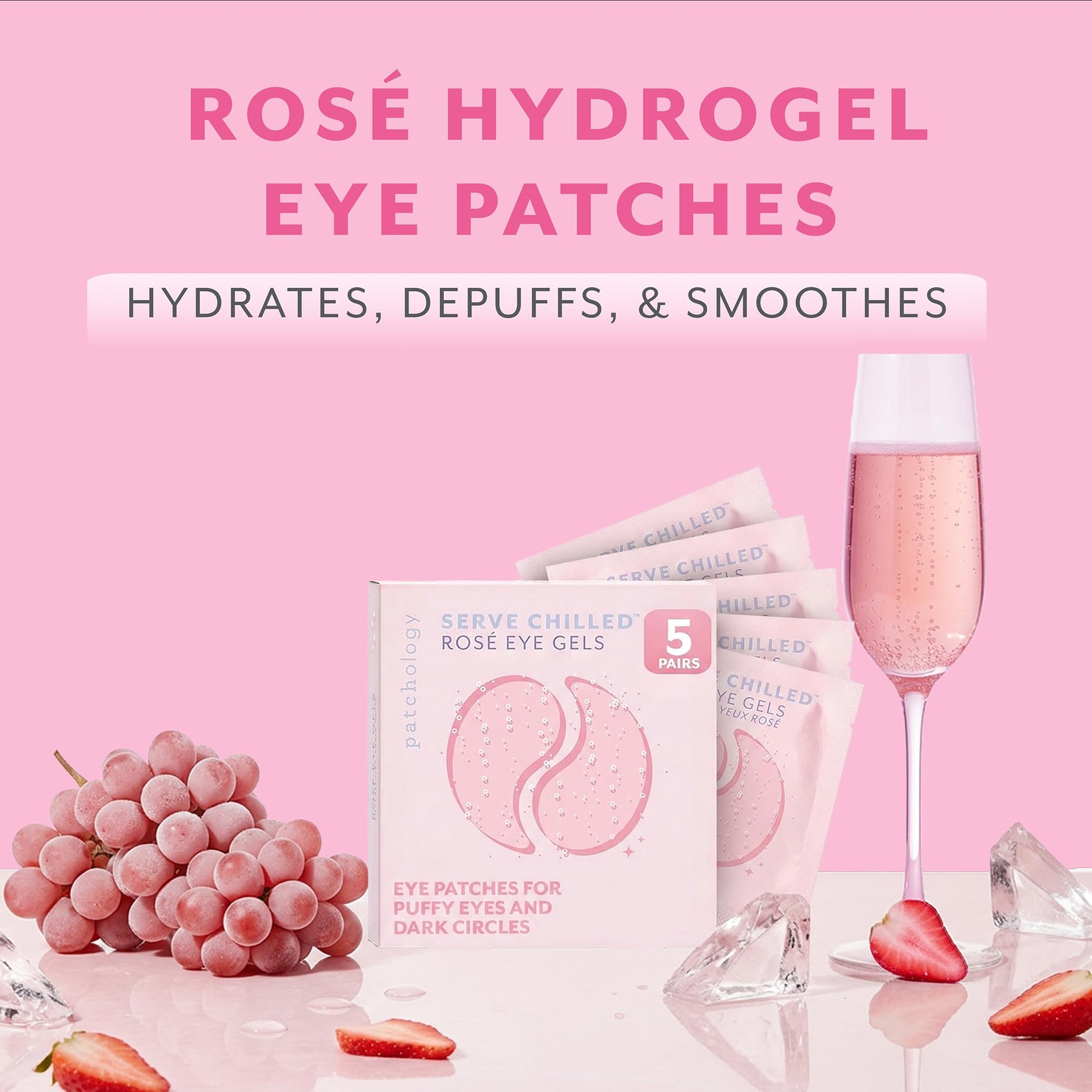 Patchology Serve Chilled Rosé Hydrating Under Eye Patches – Hyaluronic Acid & Antioxidant-Infused Eye Masks to Reduce Dark Circles - PrimeBioHealth - canada supplements