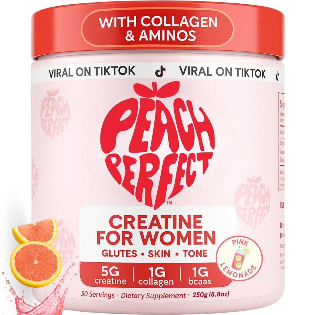Peach Perfect Creatine Blend for Women – Micronized Creatine Monohydrate with BCAA & Collagen for Glute Strength Support – Pink Lemonade – 30 Servings - PrimeBioHealth - canada supplements