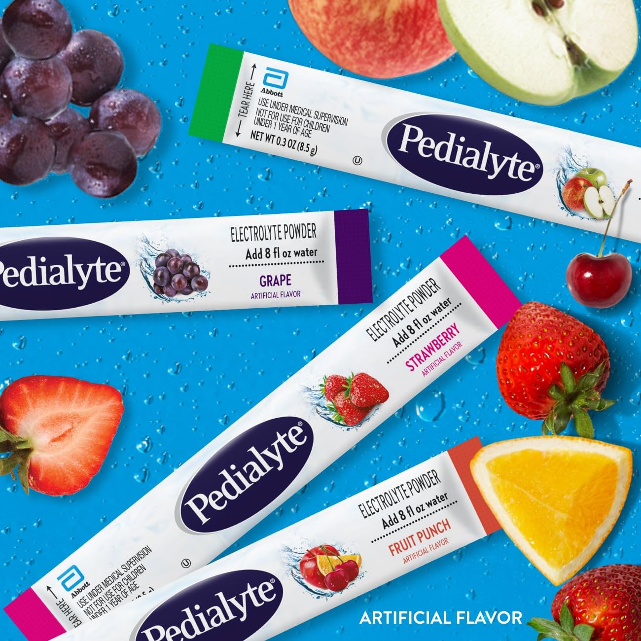 Pedialyte Electrolyte Powder, Hydration Drink for Kids & Adults, Variety Pack: Strawberry, Fruit Punch, Grape, and Apple, 24 Powder Packets - PrimeBioHealth - canada supplements