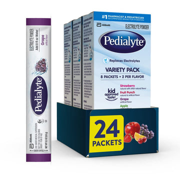 Pedialyte Electrolyte Powder, Hydration Drink for Kids & Adults, Variety Pack: Strawberry, Fruit Punch, Grape, and Apple, 24 Powder Packets - PrimeBioHealth - canada supplements