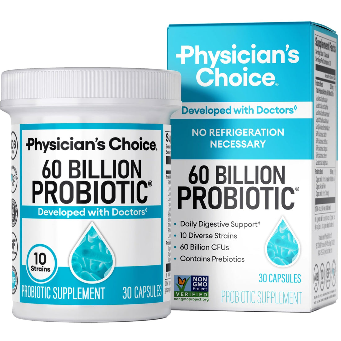 Physician's CHOICE Probiotics 60 Billion CFU - 10 Strains + Organic Prebiotics - Immune, Digestive & Gut Health - Supports Occasional Constipation - PrimeBioHealth - canada supplements