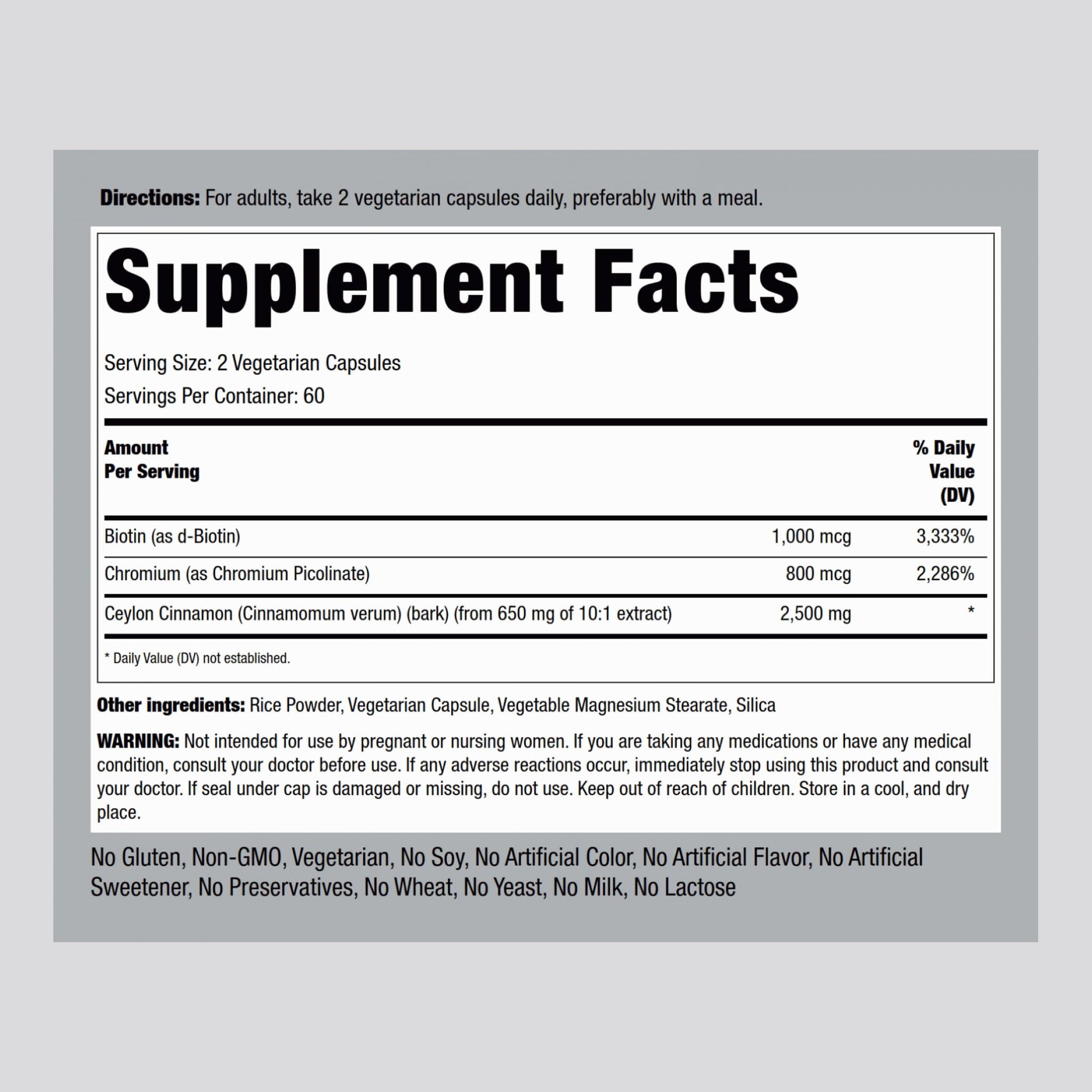 Piping Rock Ceylon Cinnamon Capsules | 120 Pills | Complex Supplement with Chromium and Biotin | Vegetarian, Non-GMO, Gluten Free - PrimeBioHealth - canada supplements