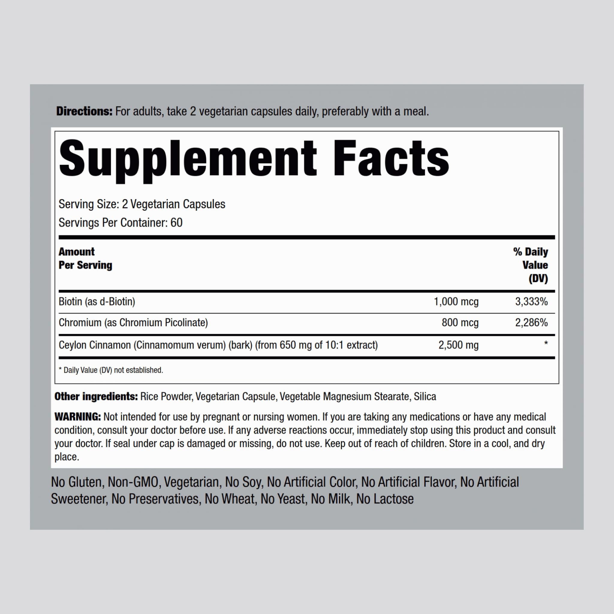 Piping Rock Ceylon Cinnamon Capsules | 120 Pills | Complex Supplement with Chromium and Biotin | Vegetarian, Non-GMO, Gluten Free - PrimeBioHealth - canada supplements