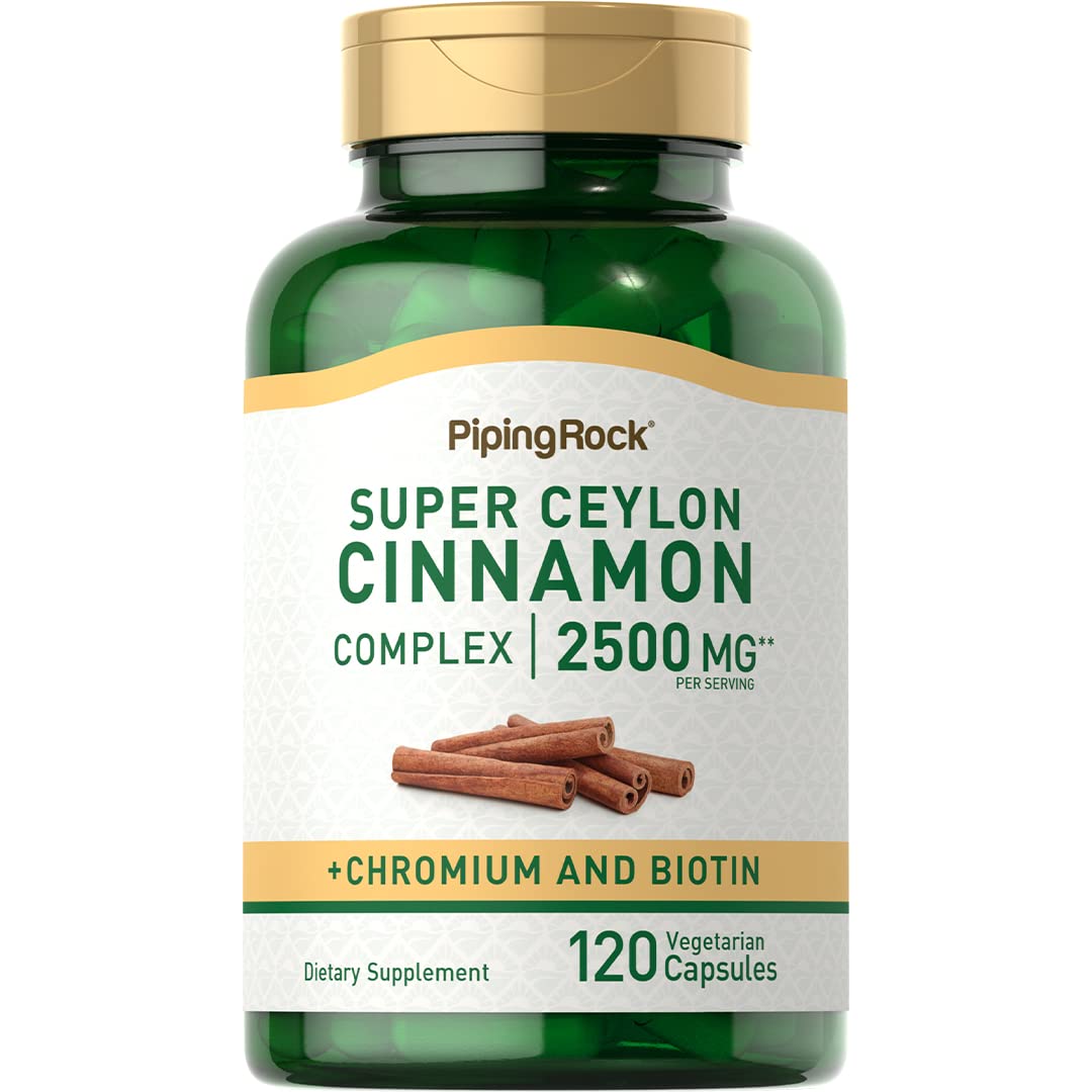 Piping Rock Ceylon Cinnamon Capsules | 120 Pills | Complex Supplement with Chromium and Biotin | Vegetarian, Non-GMO, Gluten Free - PrimeBioHealth - canada supplements