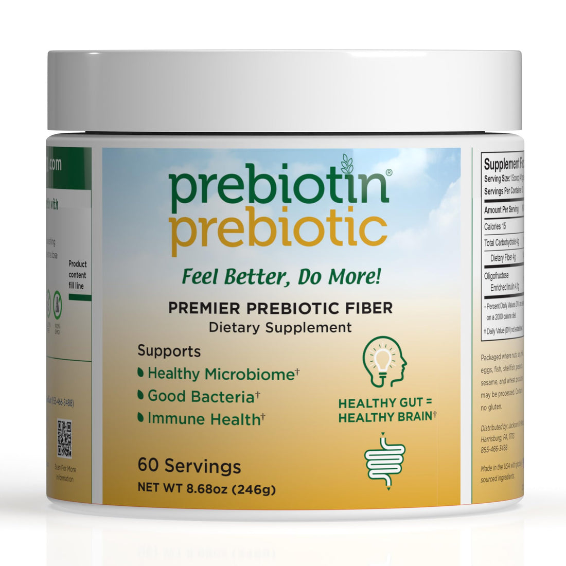 Prebiotin Prebiotic Fiber Supplement Powder 8.68 oz Supports Digestive Health High Fiber, Boosts Probiotics, Reduces Hunger All-Natural, Gluten-Free - PrimeBioHealth - canada supplements