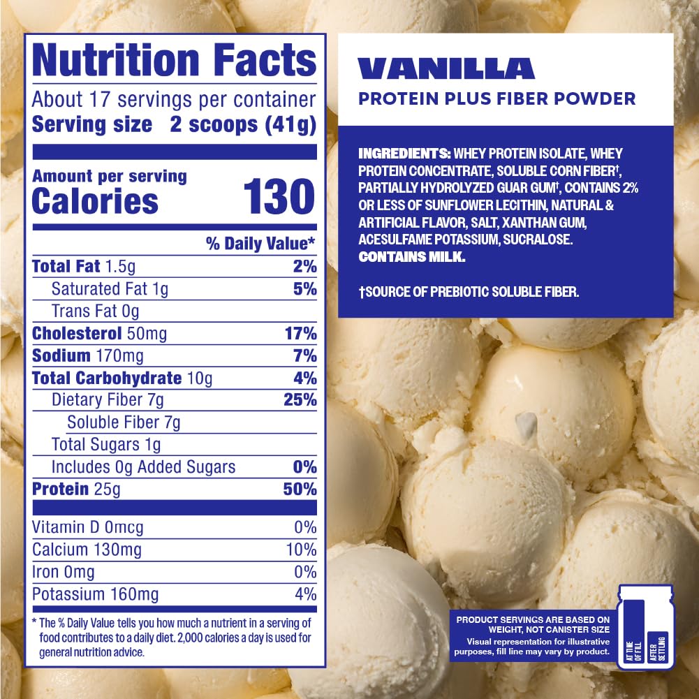 Premier Protein Powder Plus Fiber, Vanilla, 25g Protein, 7g Fiber to Support Gut Health, No Added Sugar (17 Servings) - PrimeBioHealth - canada supplements