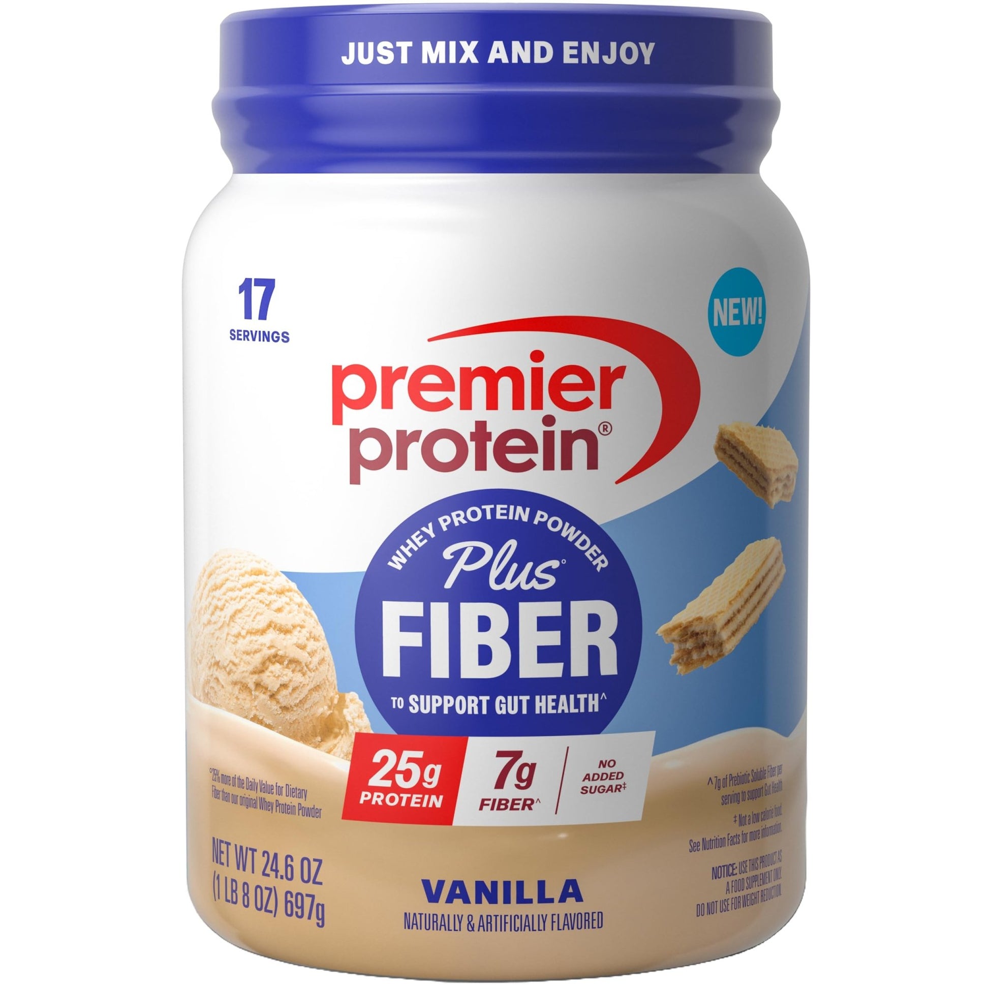 Premier Protein Powder Plus Fiber, Vanilla, 25g Protein, 7g Fiber to Support Gut Health, No Added Sugar (17 Servings) - PrimeBioHealth - canada supplements