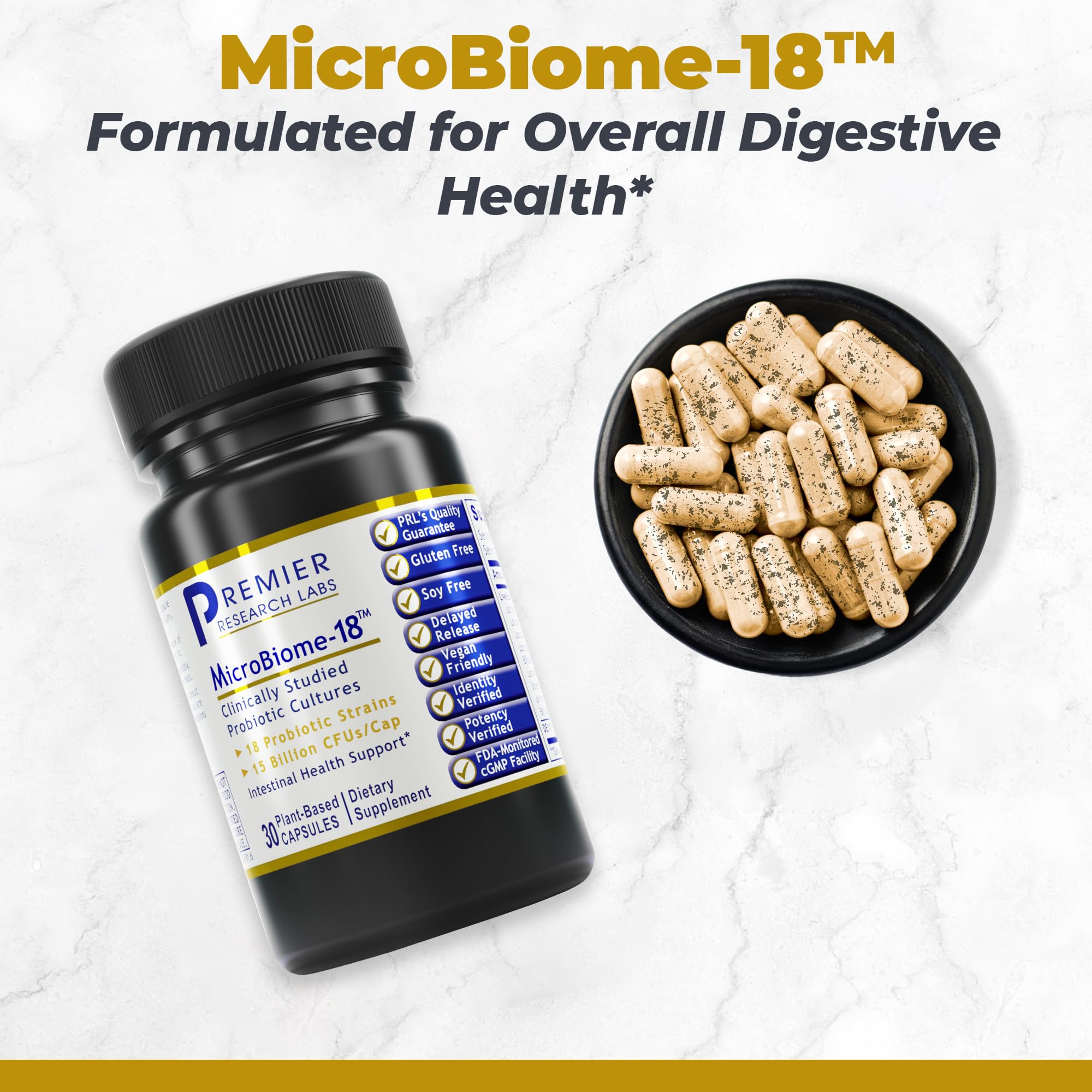 Premier Research Labs MicroBiome-18 - Probiotics for Digestive Health, Probiotics with Lactobacillus Acidophilus for Women and Men, Reuteri for Healthy Gut - PrimeBioHealth - canada supplements