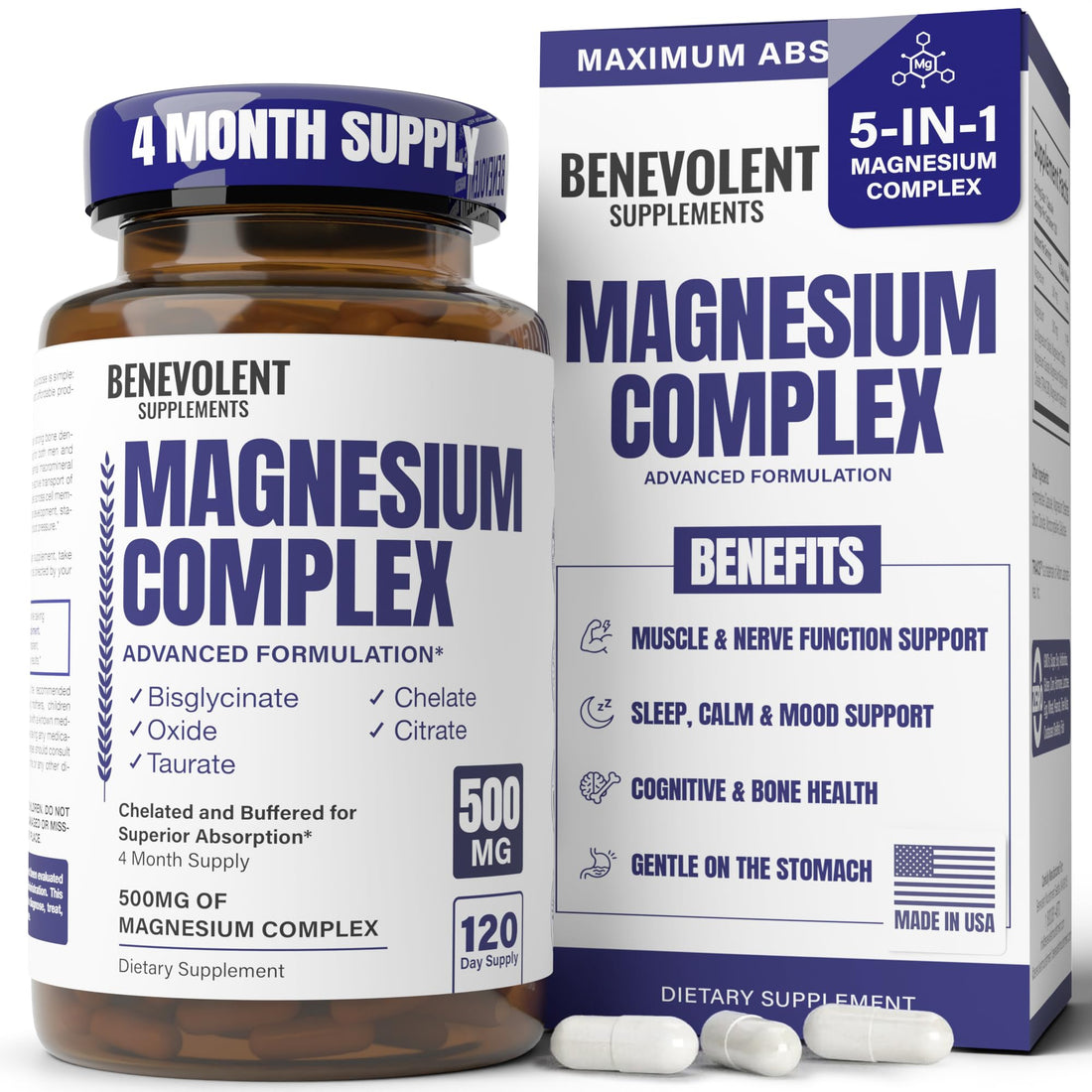 Premium Magnesium Capsules 500mg, High Absorption Formula Chelated Buffered Citrate to Support Digestion, Bone, Sleep & Muscle Health - PrimeBioHealth - canada supplements