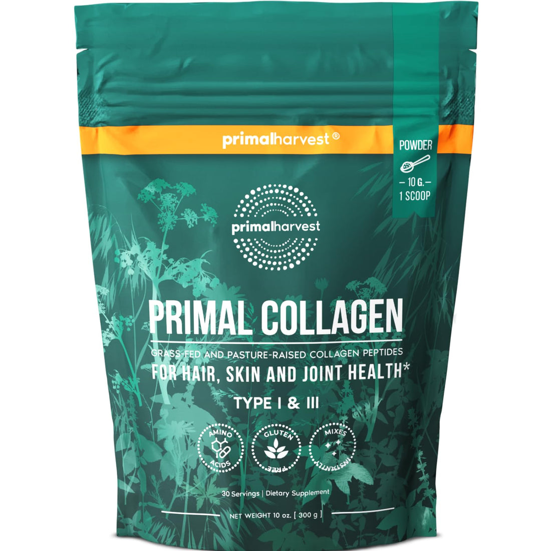 Primal Harvest Collagen Powder for Women or Men Primal Collagen Peptides Powder Type I & III, 10 Oz Collagen Protein Powder for Hair - PrimeBioHealth - canada supplements