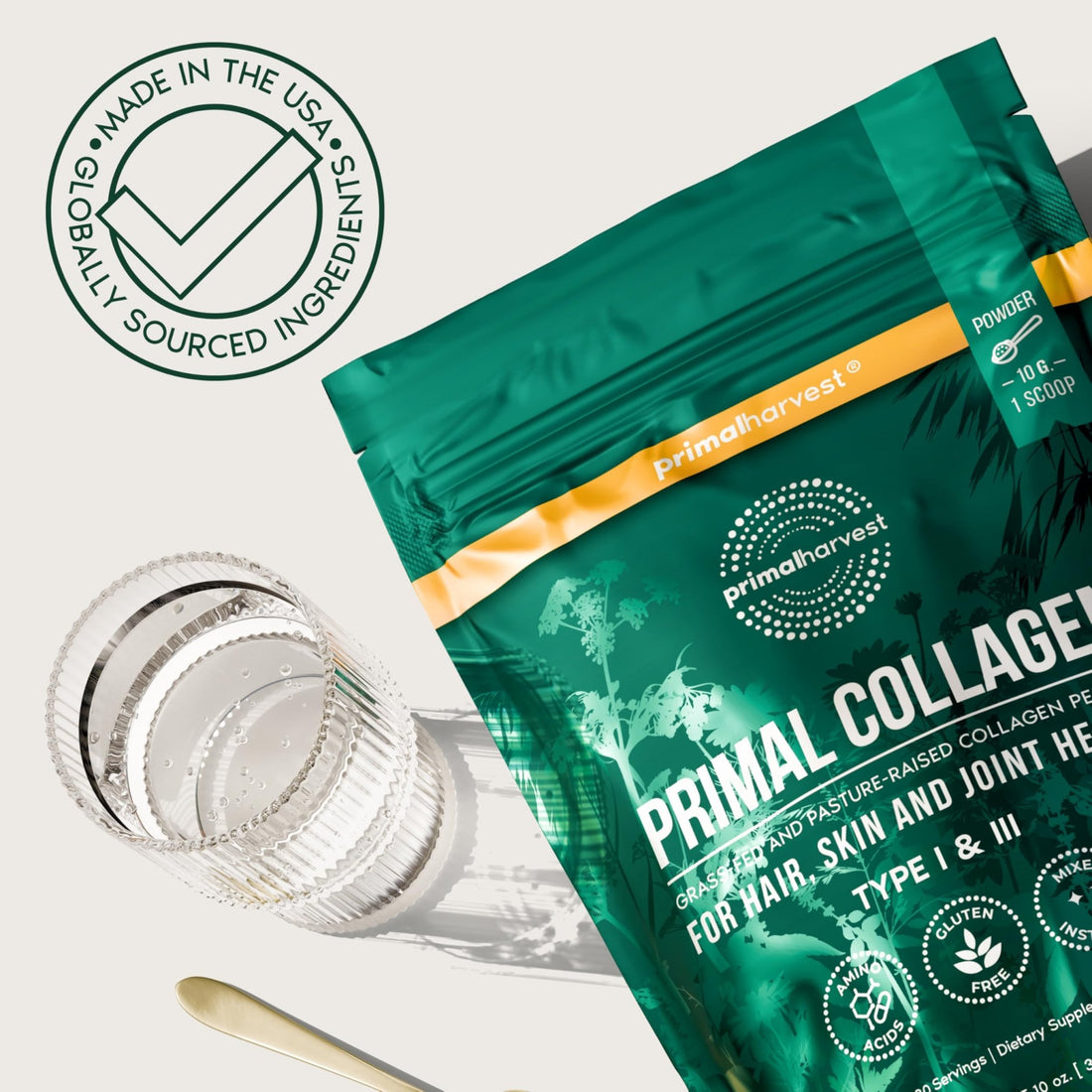 Primal Harvest Collagen Powder for Women or Men Primal Collagen Peptides Powder Type I & III, 10 Oz Collagen Protein Powder for Hair - PrimeBioHealth - canada supplements