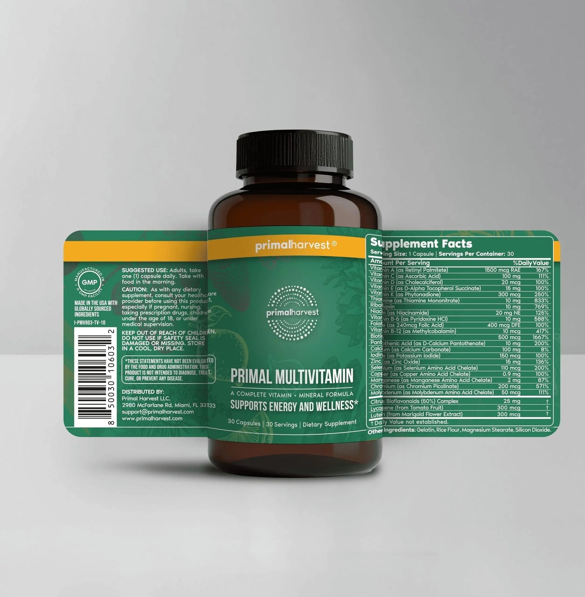 Primal Harvest Primal Multivitamin - Daily Multi-Vitamin Supplement with 21 Essential Vitamins & Minerals for Women & Men (2 Pack (30 Count)) - PrimeBioHealth - canada supplements
