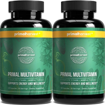 Primal Harvest Primal Multivitamin - Daily Multi-Vitamin Supplement with 21 Essential Vitamins & Minerals for Women & Men (2 Pack (30 Count)) - PrimeBioHealth - canada supplements