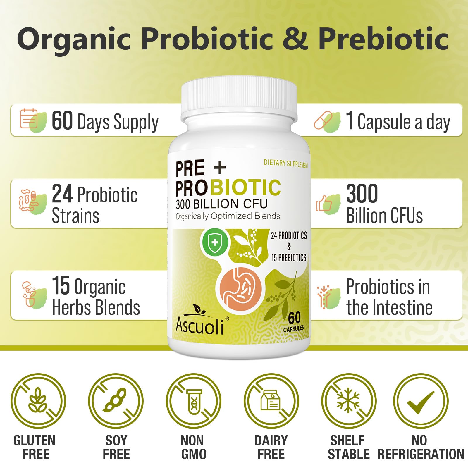 Probiotics for Women & Men - 300 Billion CFU, 24 Strains + 15 Organic Herbs Prebiotics Blend, Daily Probiotic for Digestive Health, Immune, Gut, Bloating - PrimeBioHealth - canada supplements