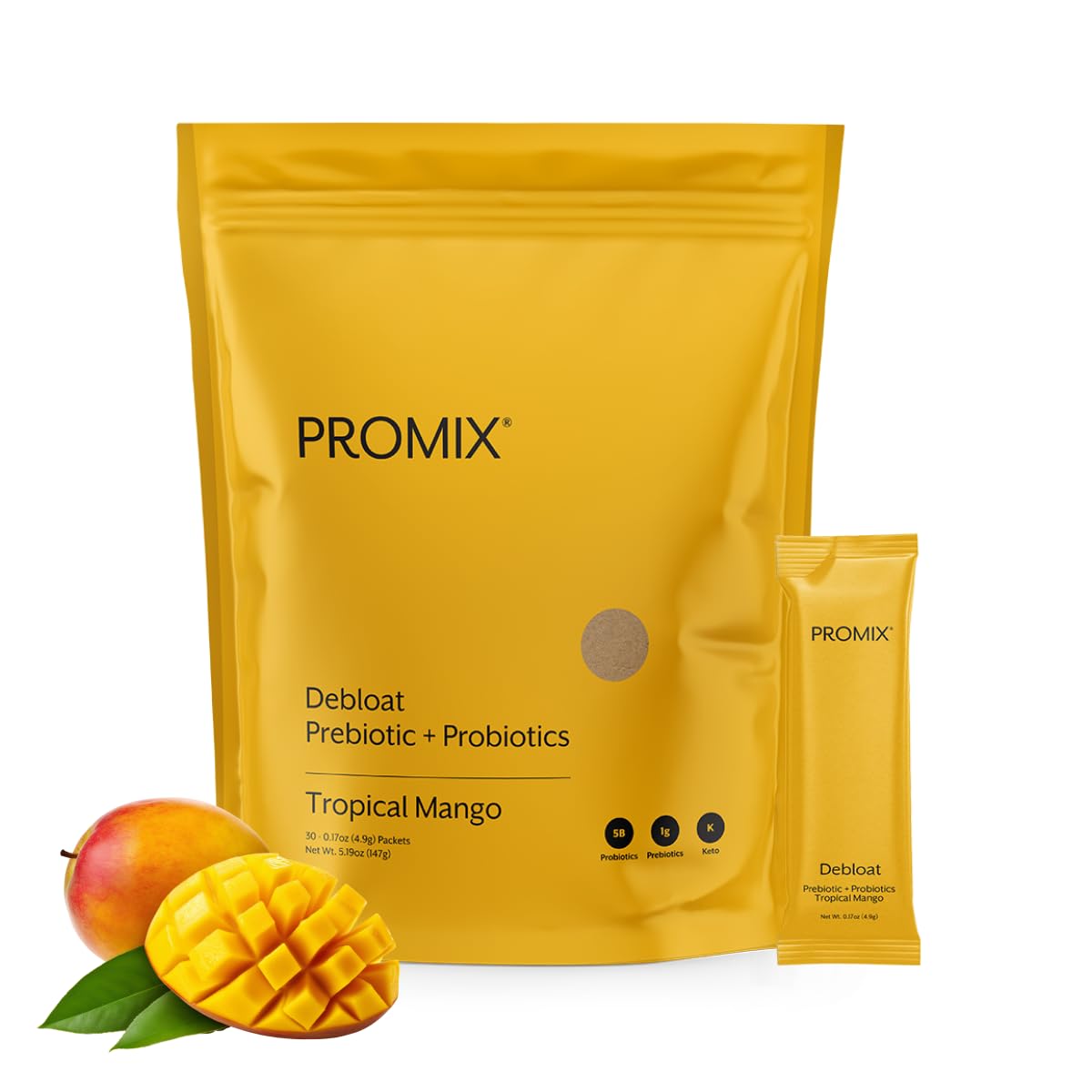 ProMix Nutrition Debloat Prebiotics and Probiotics Immune Support Supplement for Digestion, Cortisol Health, Gut Cleanse - Mango - 30 Servings (Pack of 30) - PrimeBioHealth - canada supplements