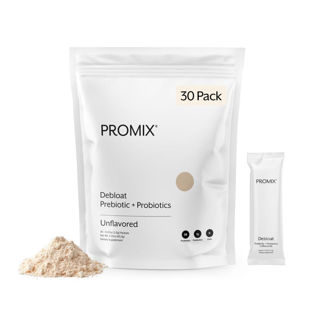 ProMix Nutrition Debloat Prebiotics and Probiotics Immune Support Supplement for Digestion, Cortisol Health, Gut Cleanse - Unflavored - 30 Servings (Pack of 30) - PrimeBioHealth - canada supplements