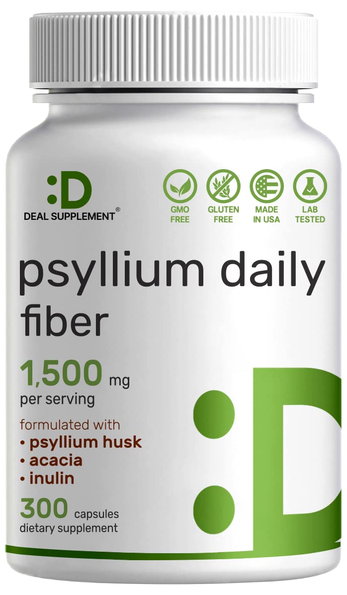 Psyllium Husk 1500mg Per Serving, 300 Capsules – 3 in 1 Fiber Supplement with Inulin & Acacia Complex – Natural Soluble Fiber - PrimeBioHealth - canada supplements