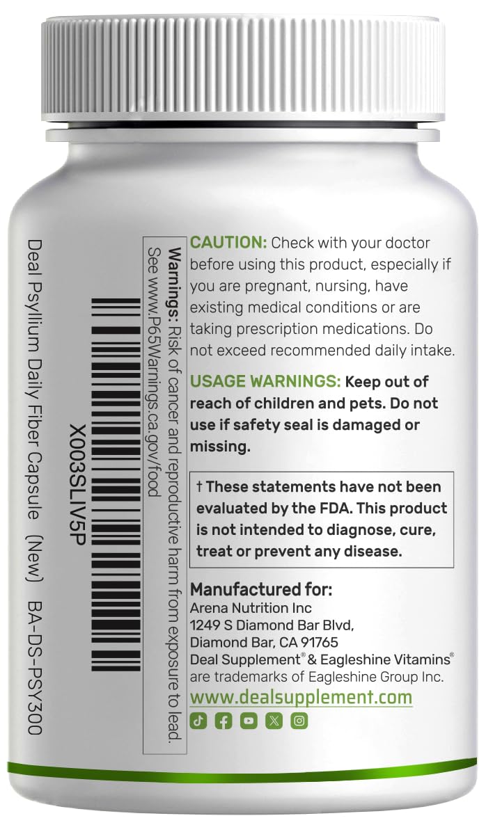 Psyllium Husk 1500mg Per Serving, 300 Capsules – 3 in 1 Fiber Supplement with Inulin & Acacia Complex – Natural Soluble Fiber - PrimeBioHealth - canada supplements