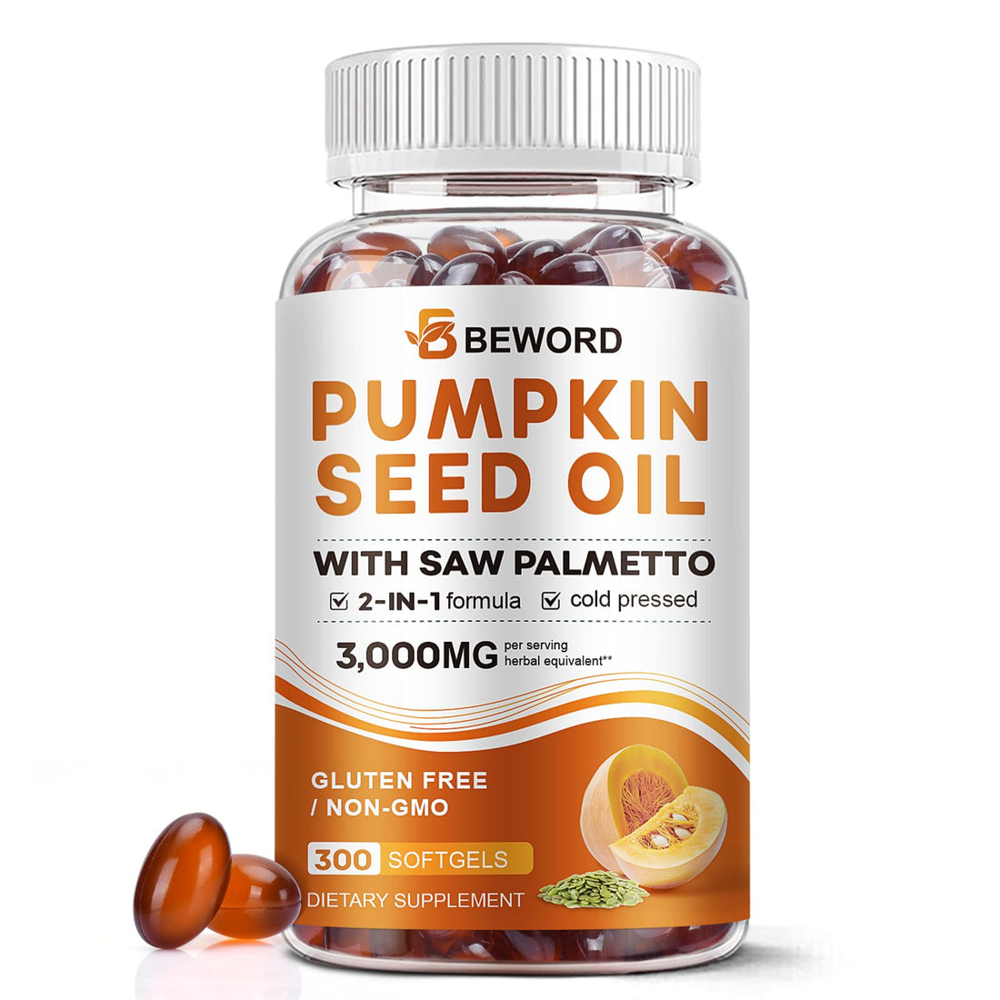 Pumpkin Seed Oil with Saw Palmetto Capsules, 3000mg/serving, 300/600 Softgels | Cold Pressed, Pure Virgin Oil, Essential Fatty Acids & Phytosterols | Supports Hair, Urinary - PrimeBioHealth - canada supplements