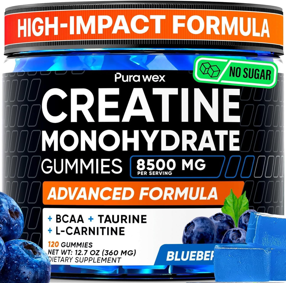 PURA WEX NUTRITION Creatine Monohydrate Gummies 8500mg Complex for Men & Women - Pre Workout Creatine Chews for Muscle Growth, Strength & Energy, - PrimeBioHealth - canada supplements