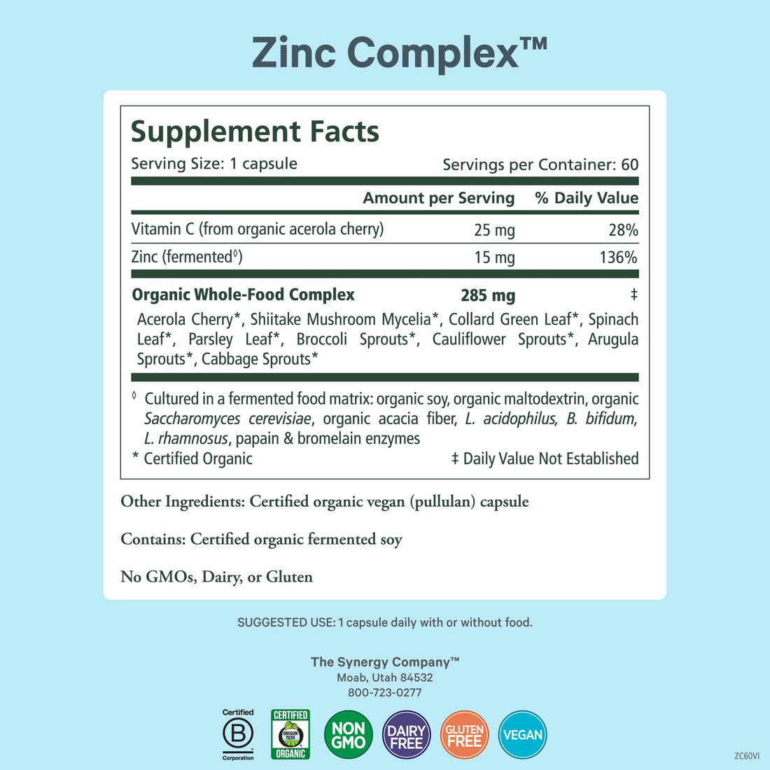 PURE SYNERGY Zinc Complex | Immune Support Supplement | Natural, Vegan Zinc Complex with Vitamin C and Organic Whole Foods | for Immune - PrimeBioHealth - canada supplements