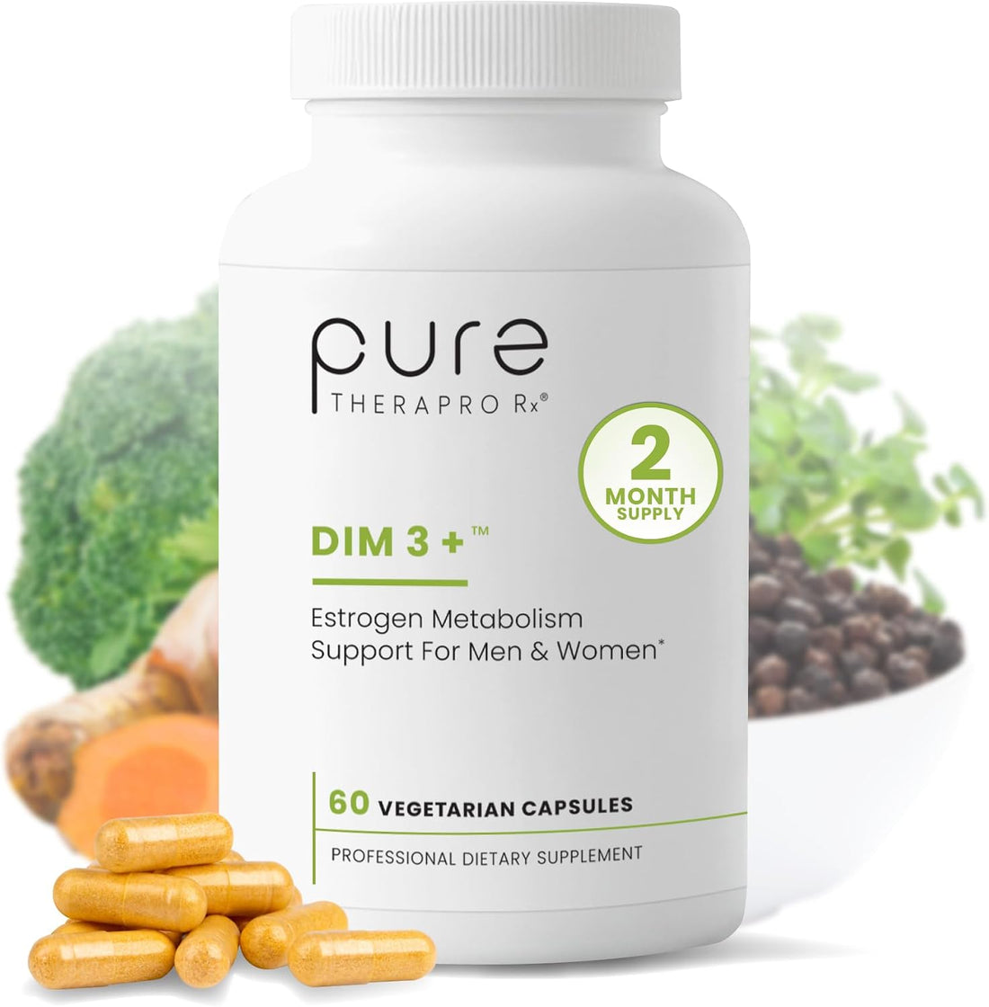 Pure Therapro Rx DIM 3+ | 60 Vegan Caps - 2 Month Supply | DIM, Curcumin & BioPerine, Supports Healthy Estrogen Metabolism in Men & Women, Antioxidant & Detoxification Support, Pharmaceutical Grade - PrimeBioHealth - canada supplements