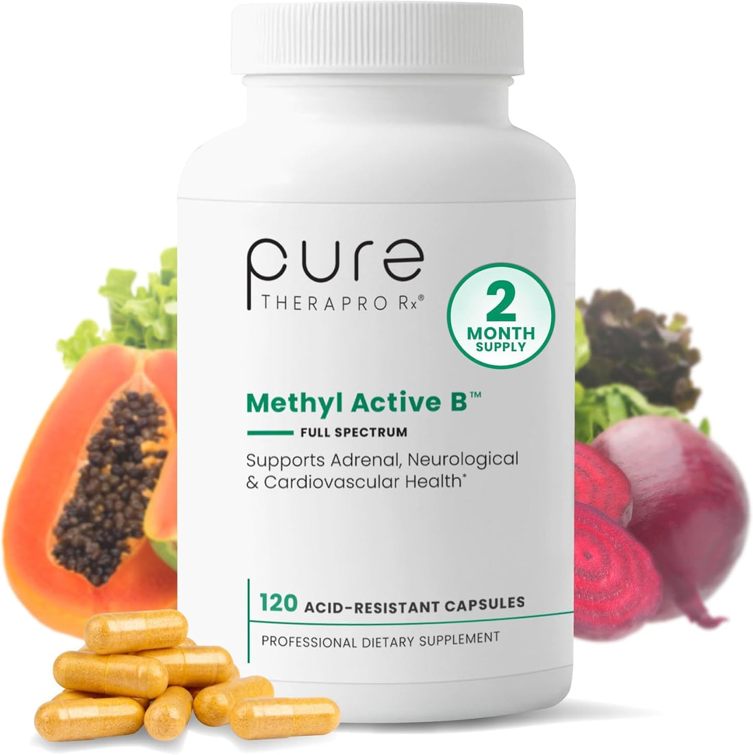 Pure Therapro Rx Methylated B Vitamins for Men and Women, Made in USA 2 Month Supply | Active Methyl B Complex Vitamins Including Methyl B12, Methylfolate, Benfotiamine, Choline, Niacin, TMG & More - PrimeBioHealth - canada supplements
